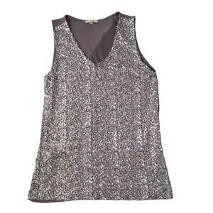 Pleione Grey sequined v neck knit top DONATING SOON